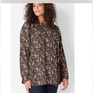 J. Jill Black Floral Long Sleeve Blouse